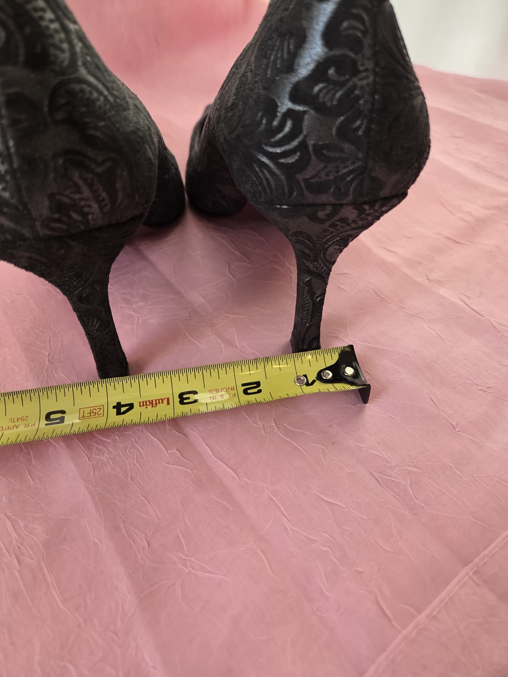 Martinez Valero Black & Grey Velvet Paisley Embossed Pumps Heels Made In Spain 9 - Picture 11 of 16